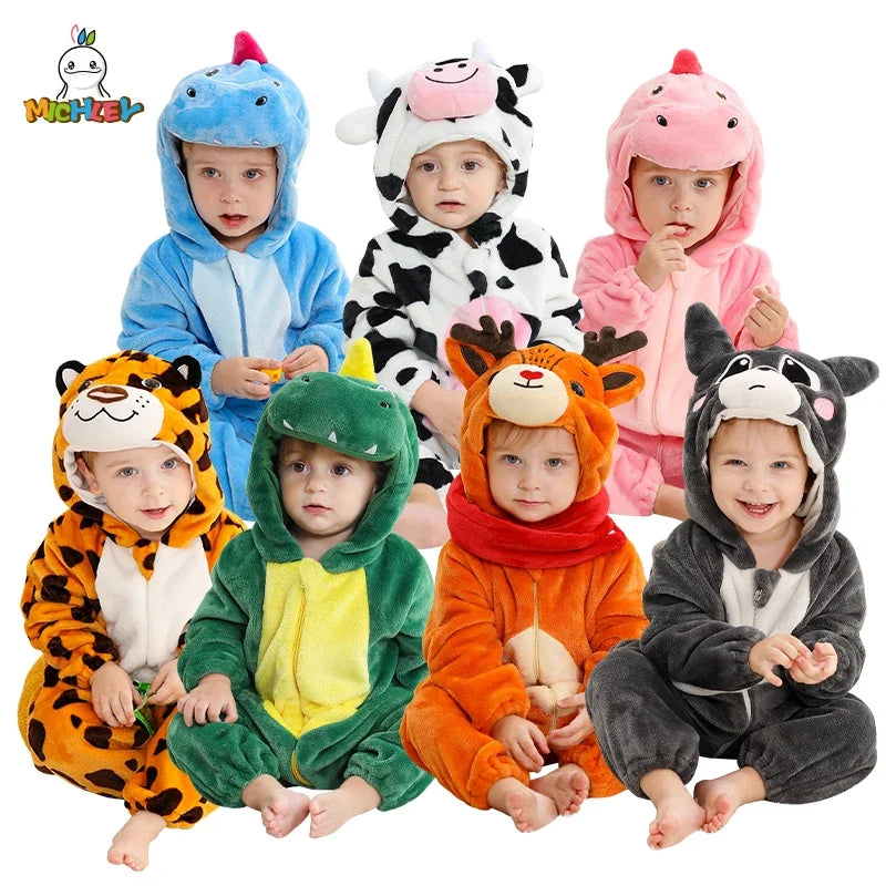 Winter Baby Rompers Hooded Flannel Cosplay Toddler Infant Clothes Overall Bodysuits Jumpsuit Costume for Kids Girl Boy