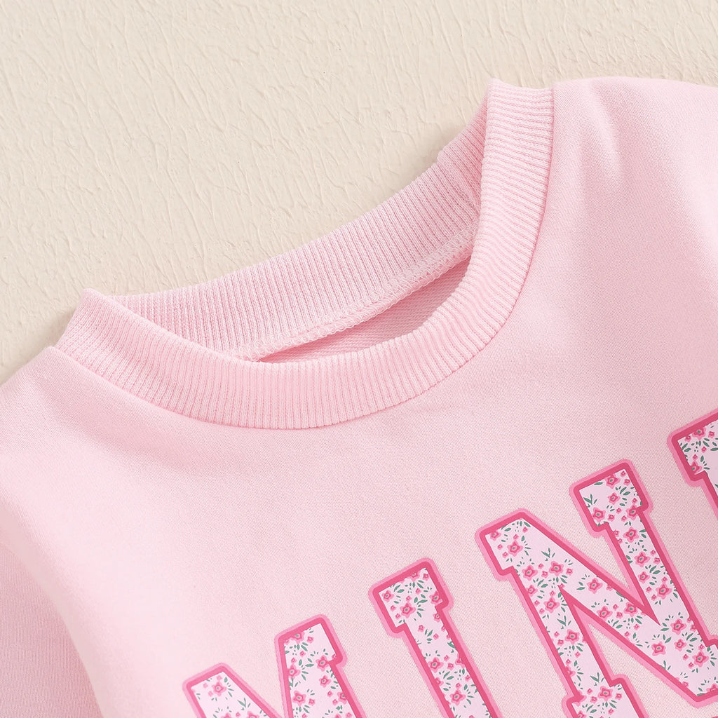 Autumn Family Matching Kids Girls Sweatshirt Long Sleeve Letter Bow Print Pullover Mom Pink Fall Clothes