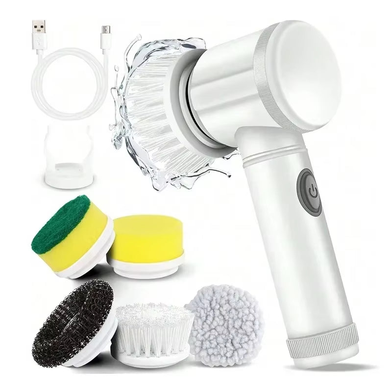 Electric Spin Scrubber, Bathroom Cordless Cleaning Brush Power Scrubber with 5 Replaceable Brush Heads, Electric Cleaning Brush