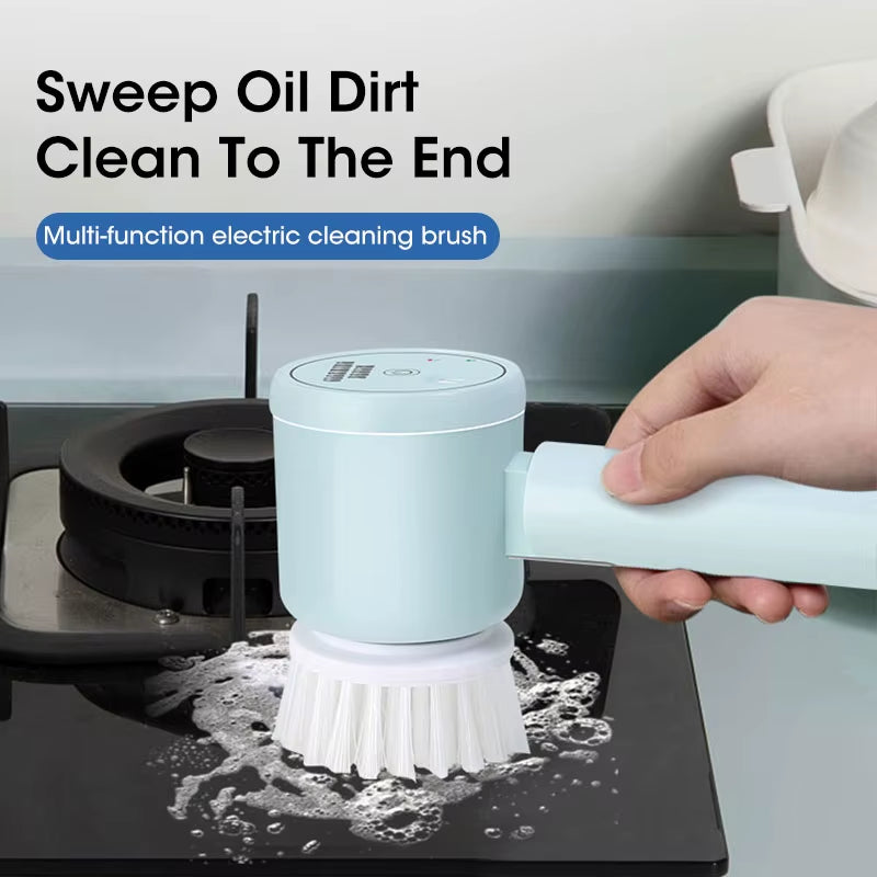 Electric Spin Scrubber, Bathroom Cordless Cleaning Brush Power Scrubber with 5 Replaceable Brush Heads, Electric Cleaning Brush