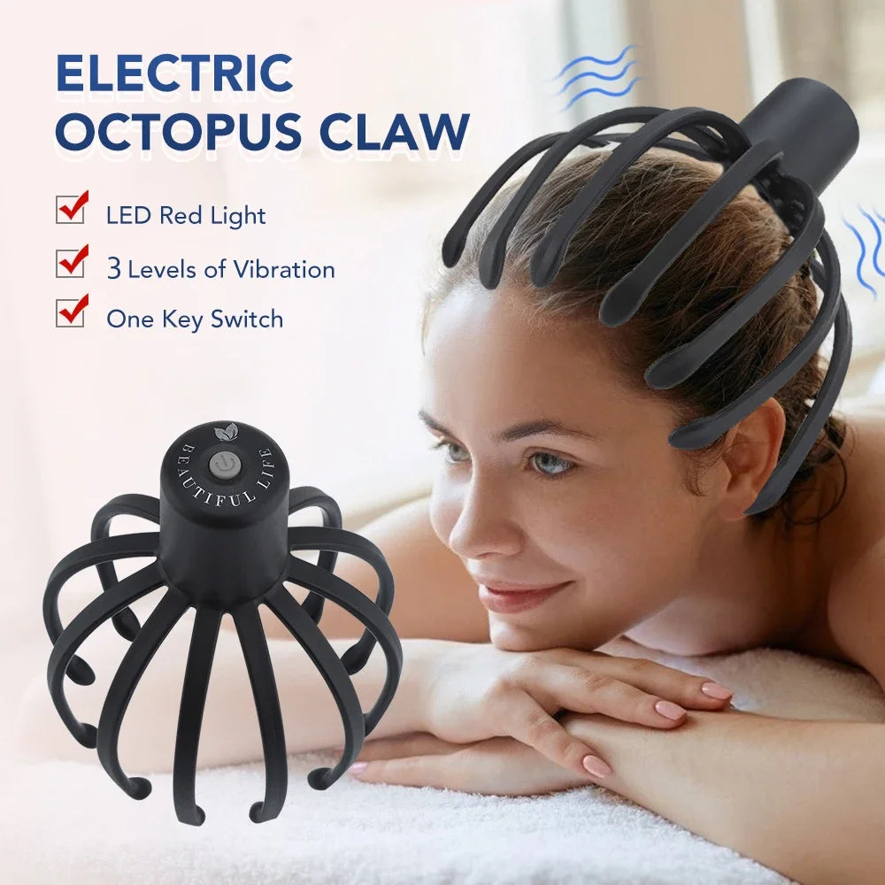 Electric Octopus Claw Scalp Massager Hands-Free 3 Level Head Massage LED Red Light 3D Wirelss Head Scratcher Massage Health Care