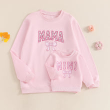 Load image into Gallery viewer, Autumn Family Matching Kids Girls Sweatshirt Long Sleeve Letter Bow Print Pullover Mom Pink Fall Clothes