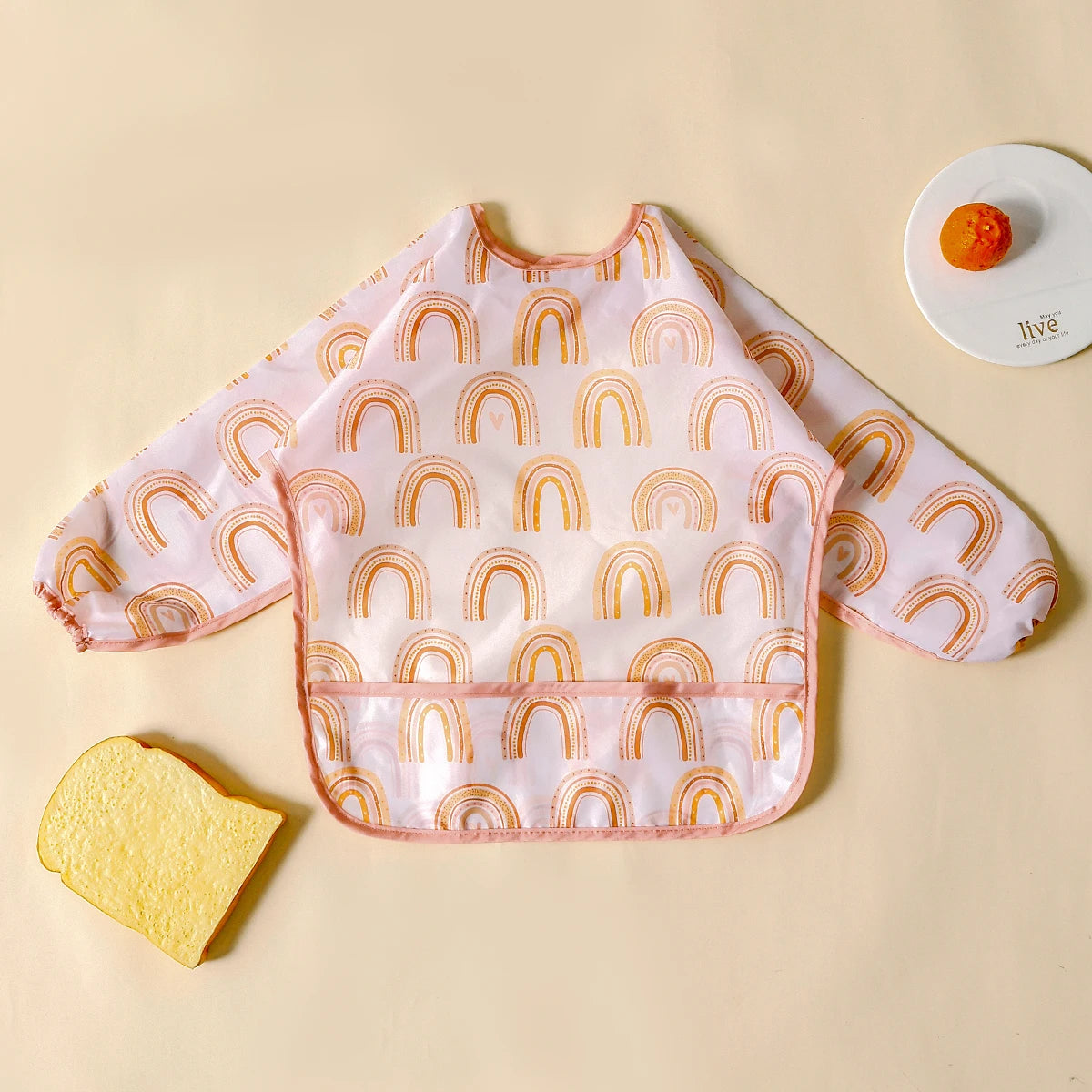 Elinfant 1PC Long Sleeve Bibs, Waterproof Feeding Bibs,Washable Burp Cloth,Coveralls Bibs,Easy to Clean,Wash-Free Eating Bibs