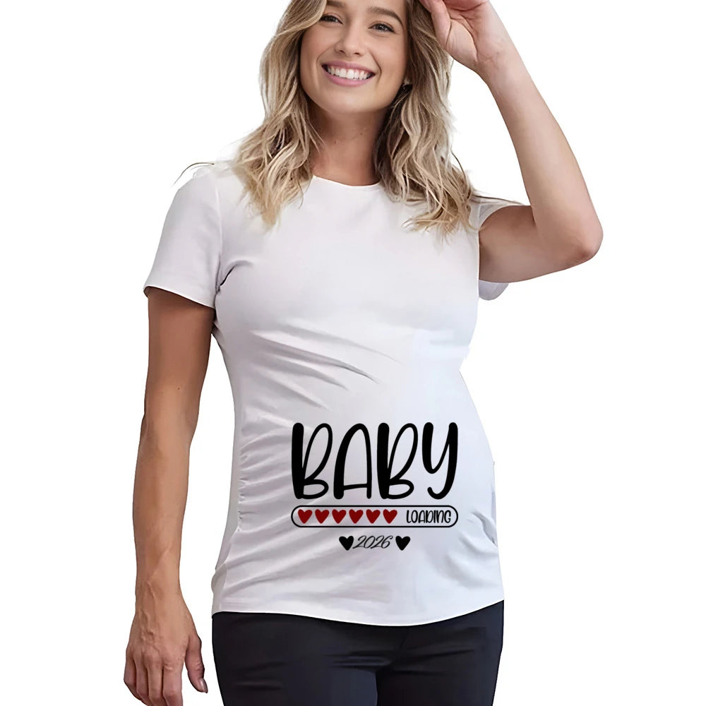 Baby Loading 2026 Print Pregnant Women'S Pregnancy Announcement T-Shirt Female Pregnancy Clothes New Mom Short Sleeve Shirts Tee