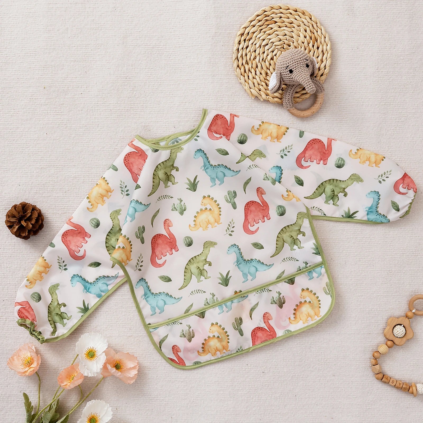 Elinfant 1PC Long Sleeve Bibs, Waterproof Feeding Bibs,Washable Burp Cloth,Coveralls Bibs,Easy to Clean,Wash-Free Eating Bibs