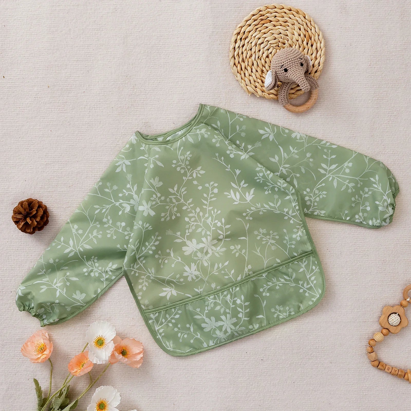 Elinfant 1PC Long Sleeve Bibs, Waterproof Feeding Bibs,Washable Burp Cloth,Coveralls Bibs,Easy to Clean,Wash-Free Eating Bibs