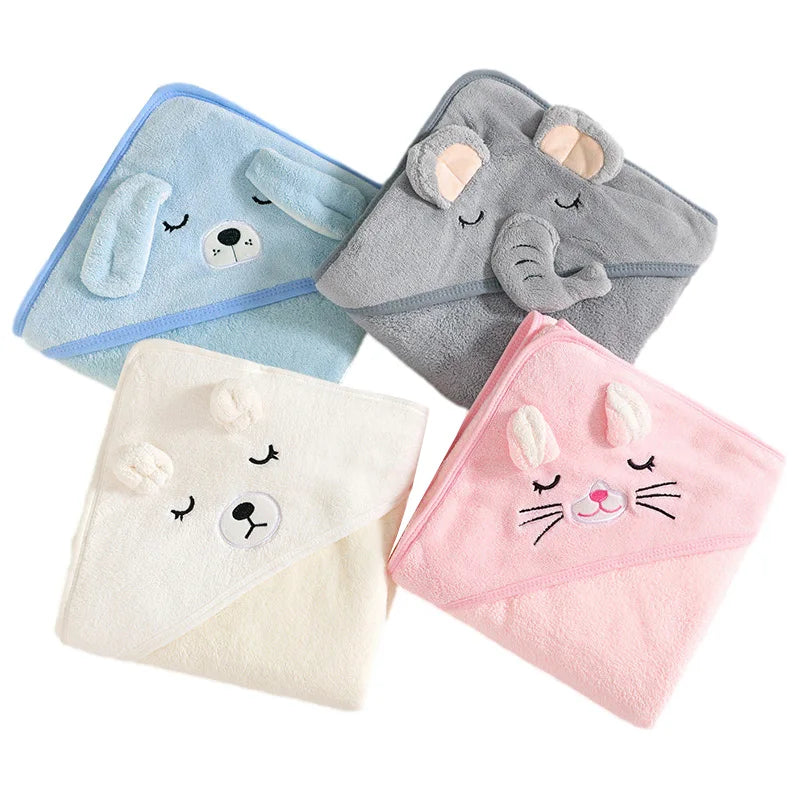 Cartoon Animal Baby Bath Towels Soft Newborn Hooded Towel 
