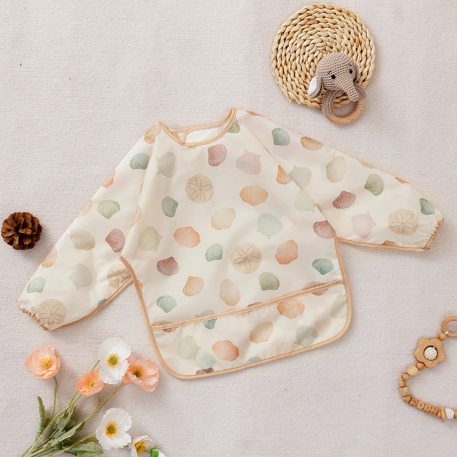 Elinfant 1PC Long Sleeve Bibs, Waterproof Feeding Bibs,Washable Burp Cloth,Coveralls Bibs,Easy to Clean,Wash-Free Eating Bibs