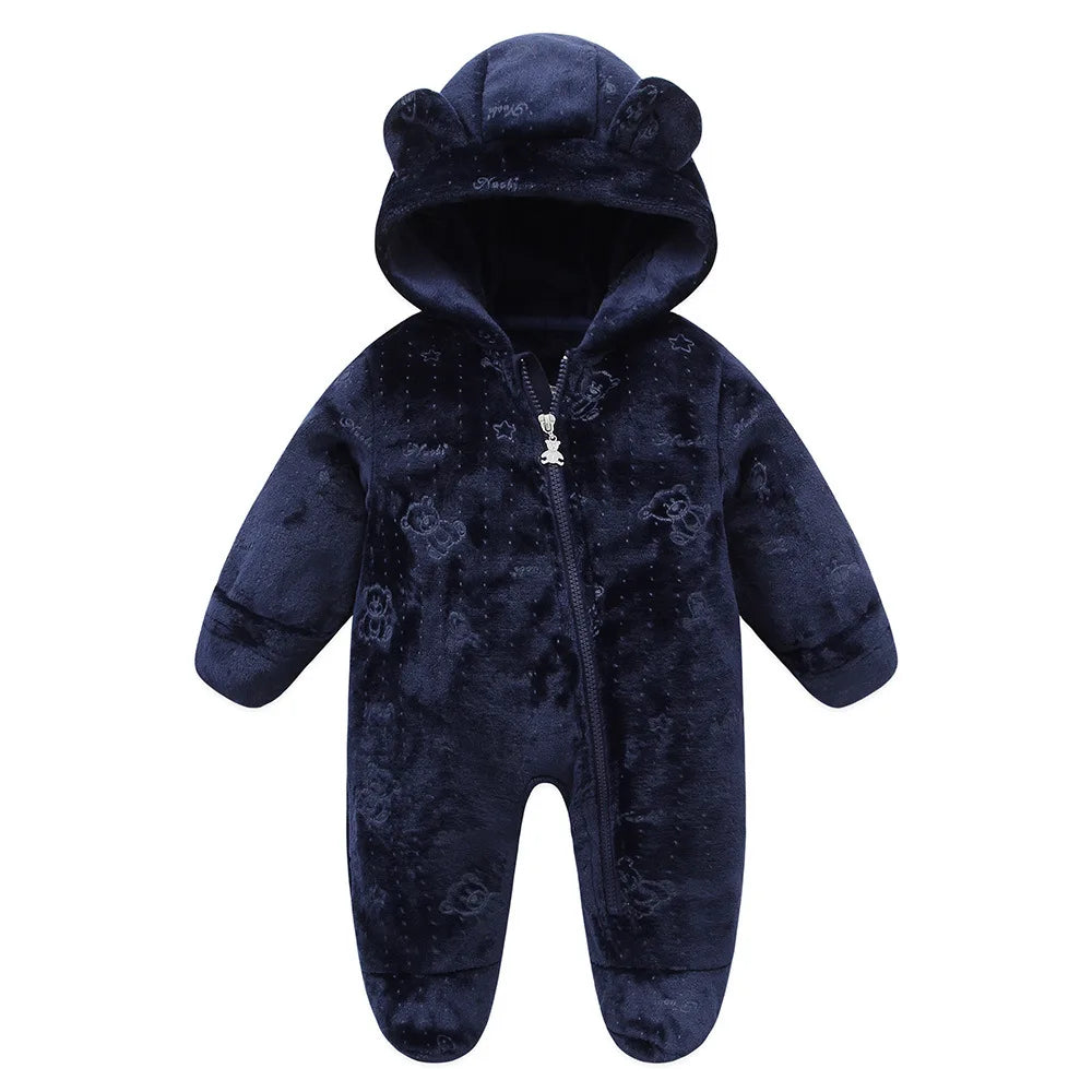 2025 Autumn Winter Newborn Baby Overalls plus Velvet Hooded Kids Baby Girl Rompers 0-1 Years Toddler Boy Jumpsuit Outfits