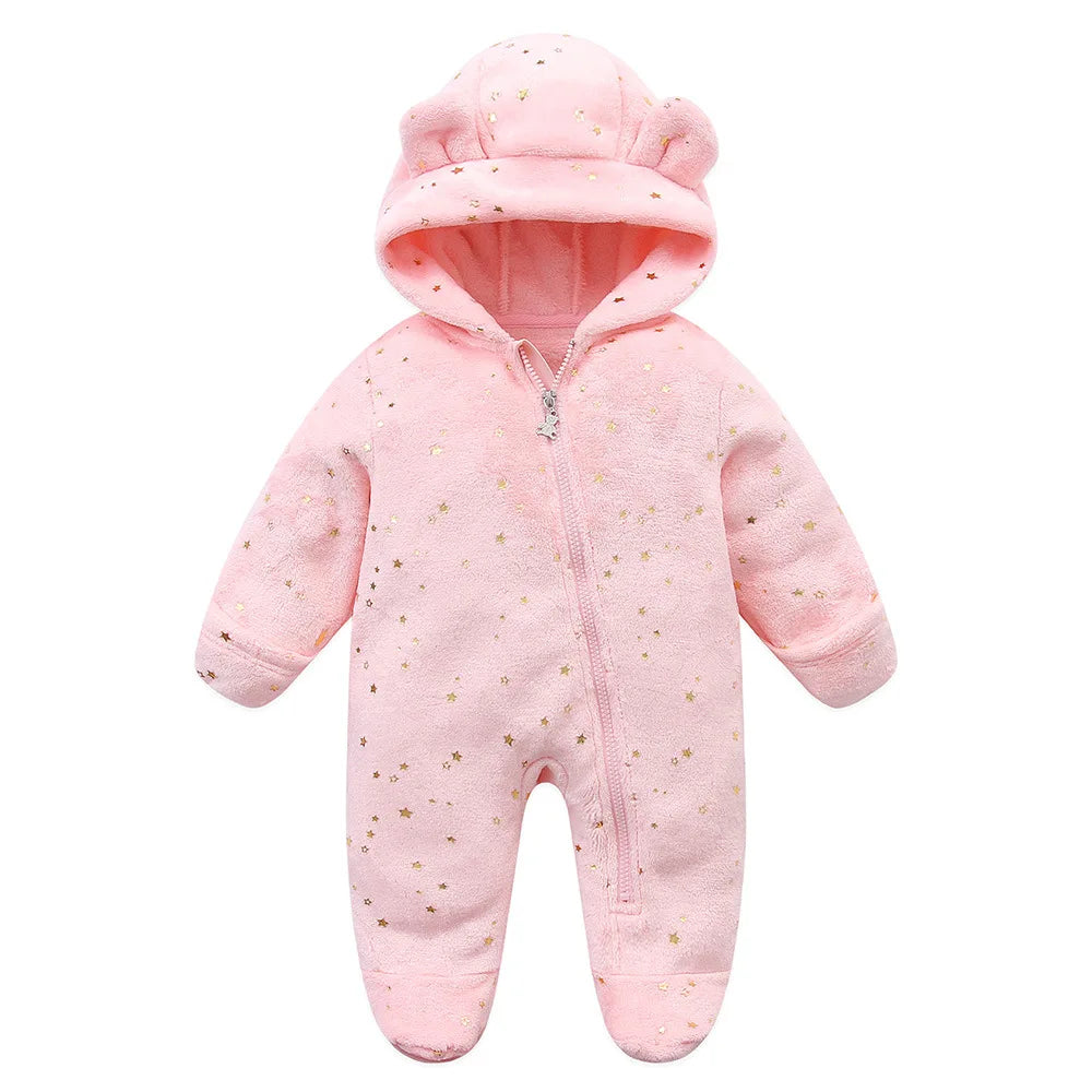 2025 Autumn Winter Newborn Baby Overalls plus Velvet Hooded Kids Baby Girl Rompers 0-1 Years Toddler Boy Jumpsuit Outfits