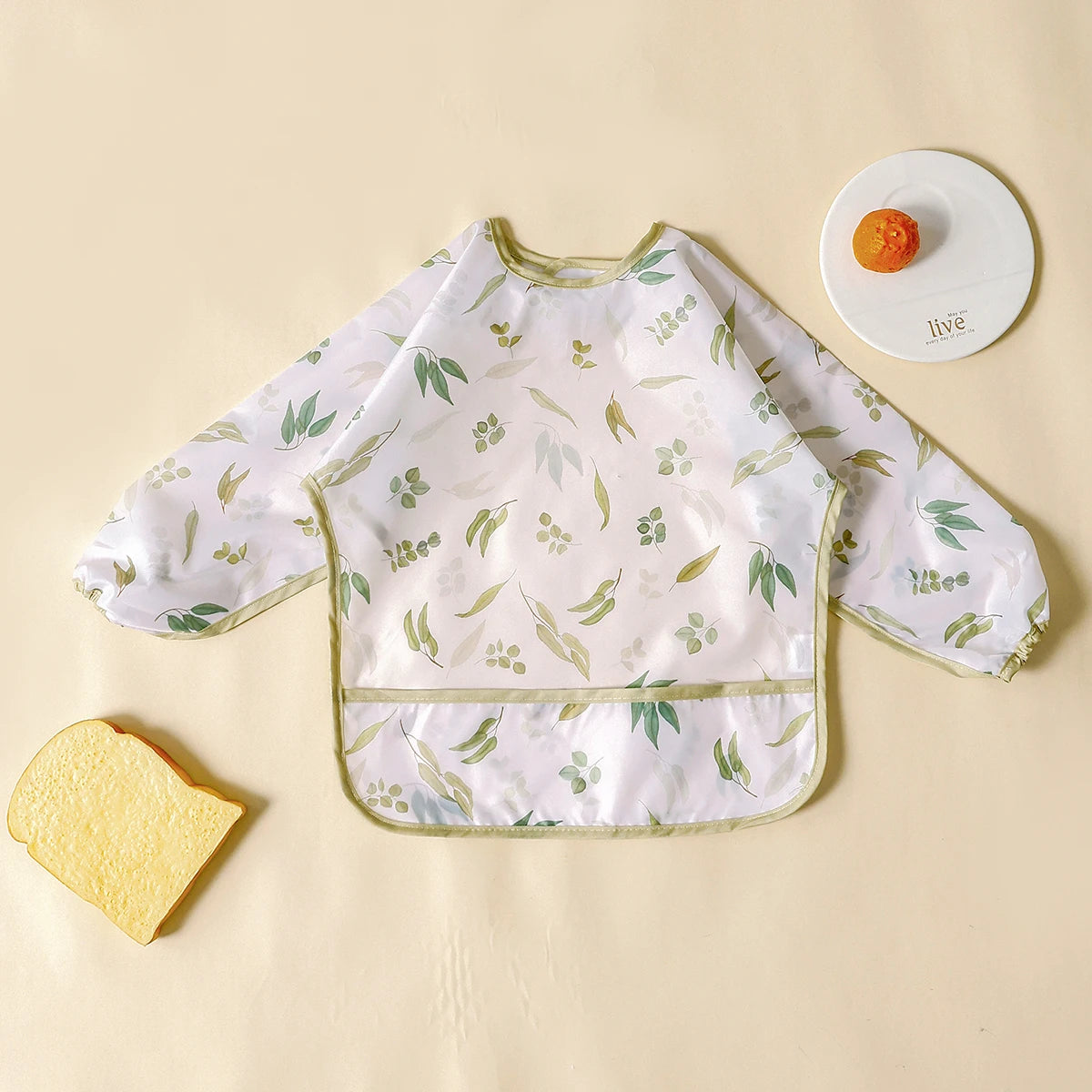 Elinfant 1PC Long Sleeve Bibs, Waterproof Feeding Bibs,Washable Burp Cloth,Coveralls Bibs,Easy to Clean,Wash-Free Eating Bibs