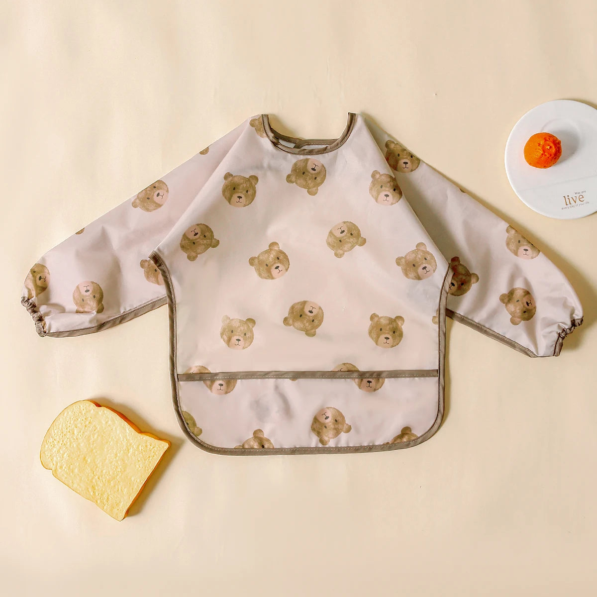 Elinfant 1PC Long Sleeve Bibs, Waterproof Feeding Bibs,Washable Burp Cloth,Coveralls Bibs,Easy to Clean,Wash-Free Eating Bibs