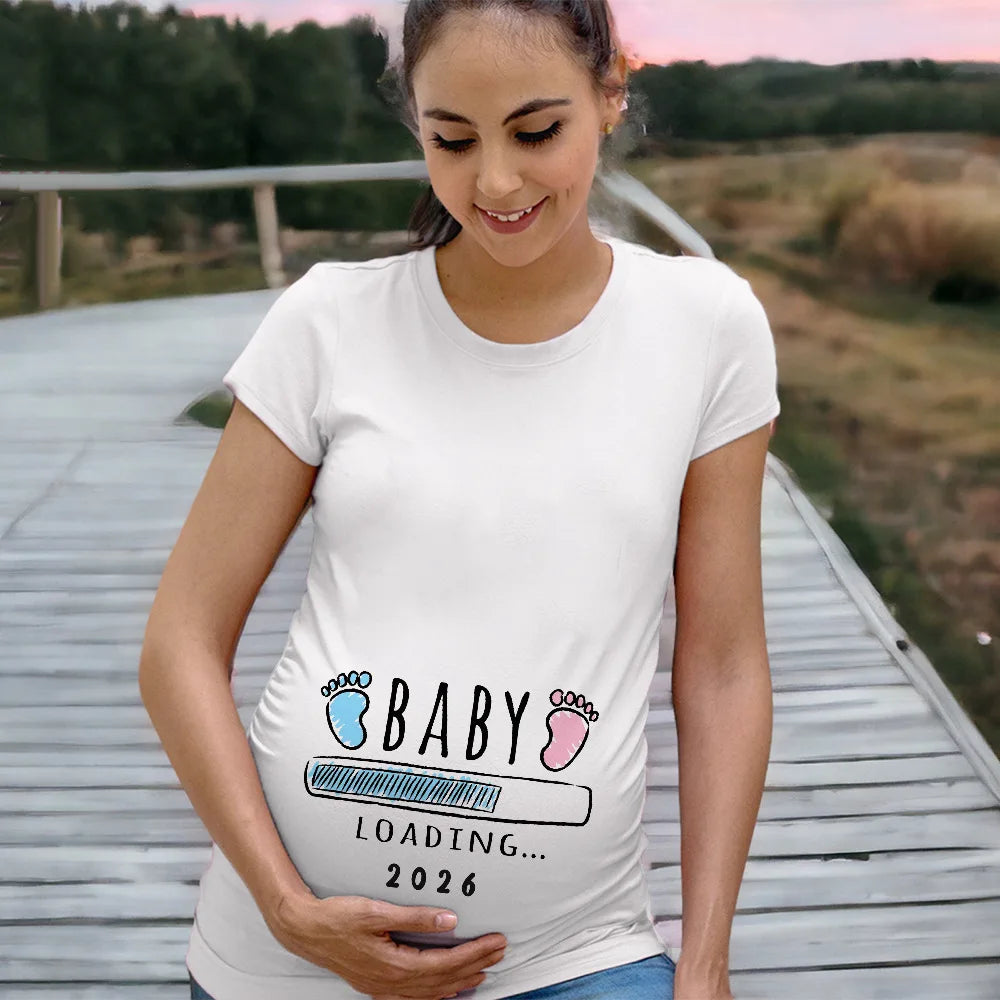 Baby Loading 2026 Print Pregnant Women'S Pregnancy Announcement T-Shirt Female Pregnancy Clothes New Mom Short Sleeve Shirts Tee