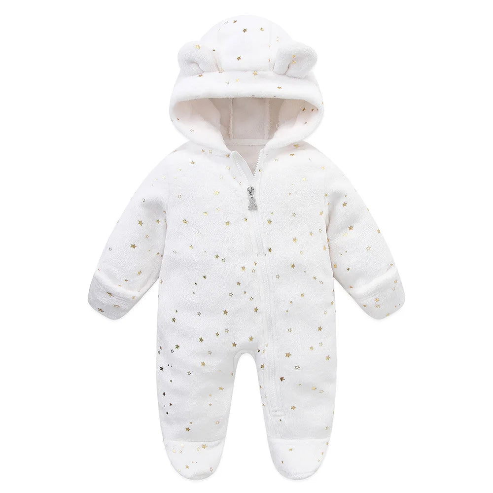 2025 Autumn Winter Newborn Baby Overalls plus Velvet Hooded Kids Baby Girl Rompers 0-1 Years Toddler Boy Jumpsuit Outfits