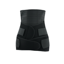 Load image into Gallery viewer, Black body shaper worn by a person with text on postpartum recovery and shaping benefits.