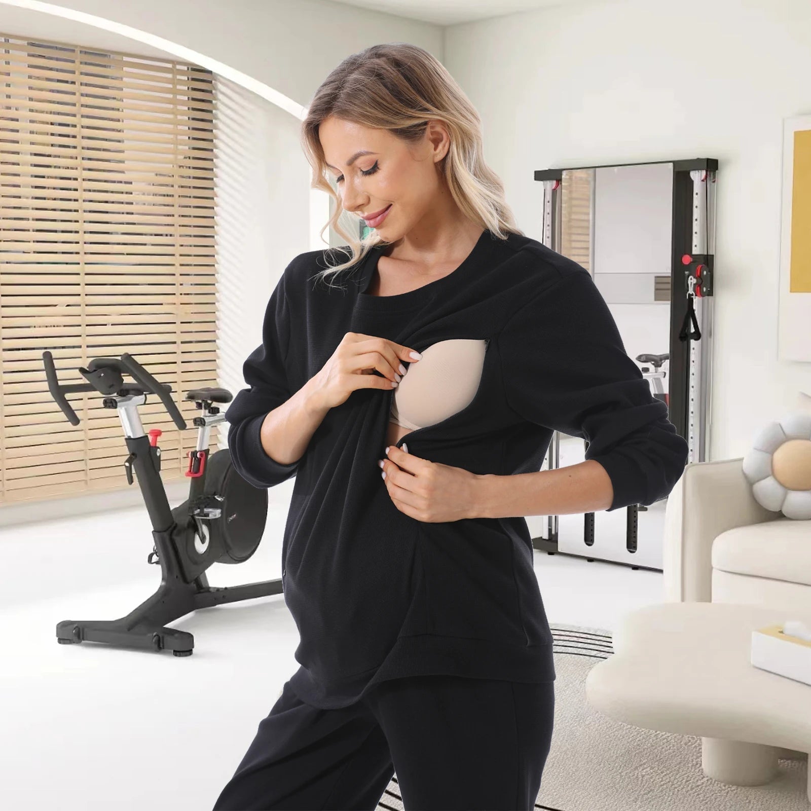 2025 New Maternity Clothes Wear Set Waffle Breastfeeding Sweater Hoodies Pregnancy Casual Tops for Pregnant Women Autumn Winter