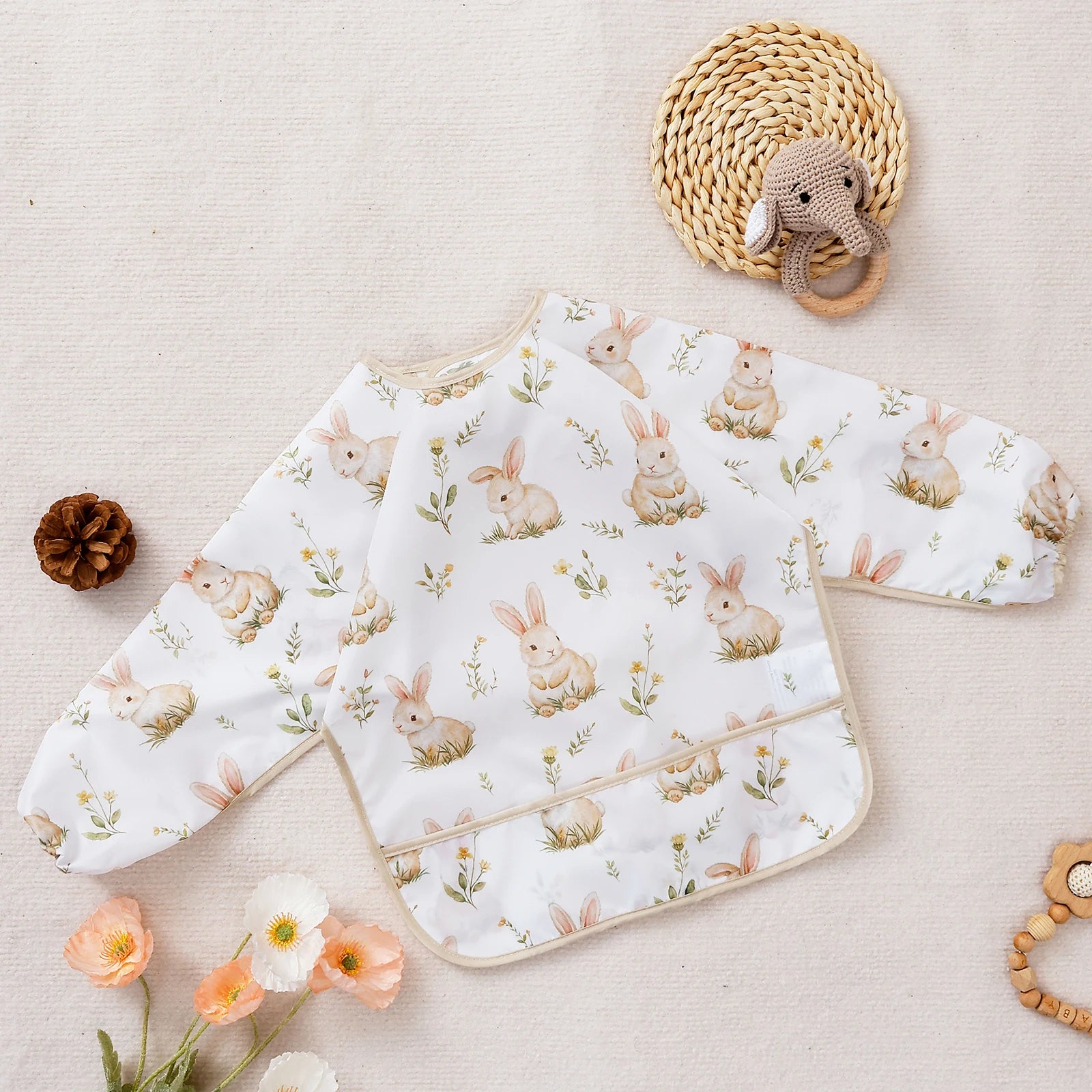 Elinfant 1PC Long Sleeve Bibs, Waterproof Feeding Bibs,Washable Burp Cloth,Coveralls Bibs,Easy to Clean,Wash-Free Eating Bibs