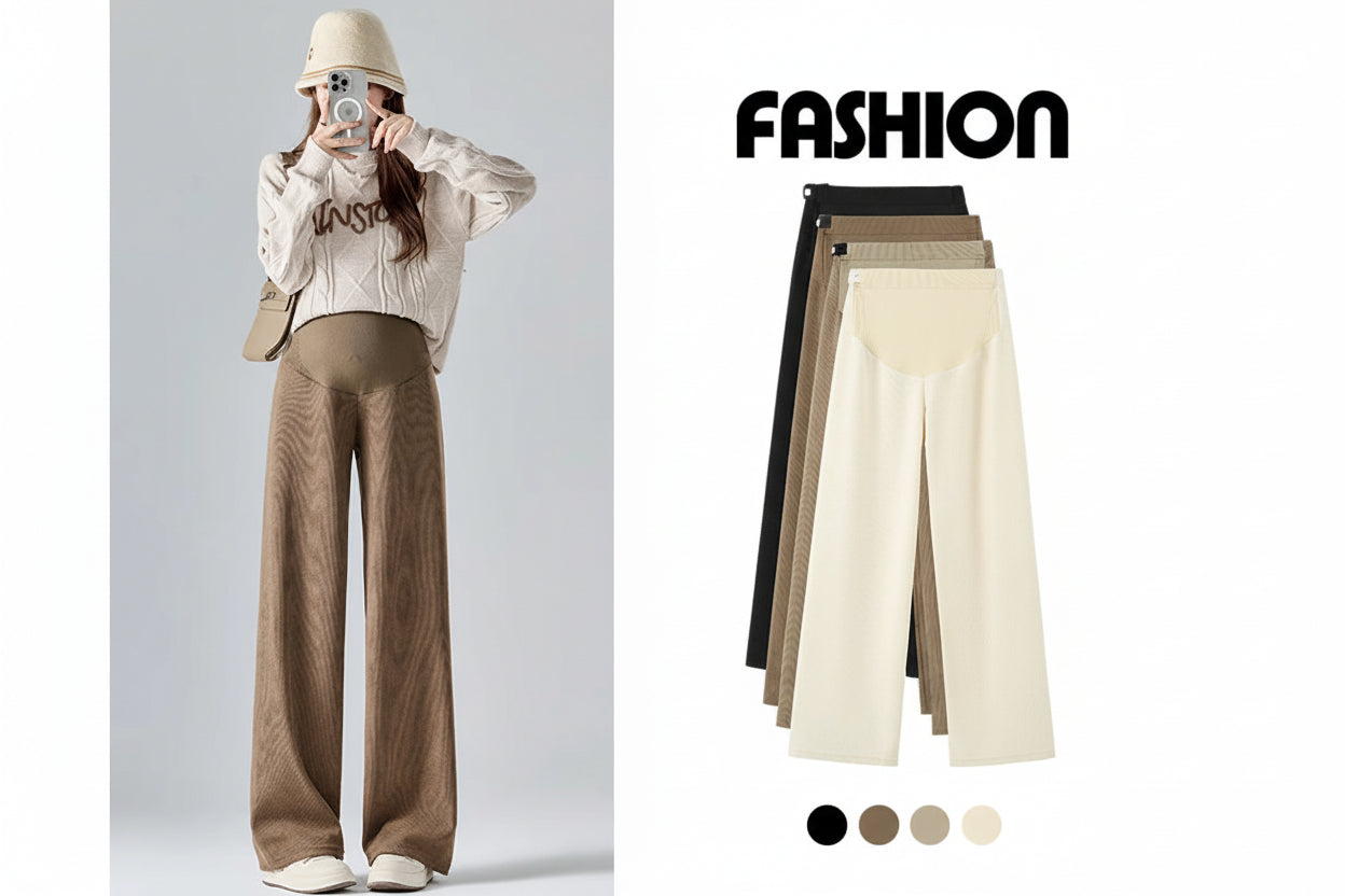 2024 Autumn Winter Maternity Pants Wide Leg Loose Straight Elastic Waist Belly Long Trousers for Pregnant Women Youth Pregnancy