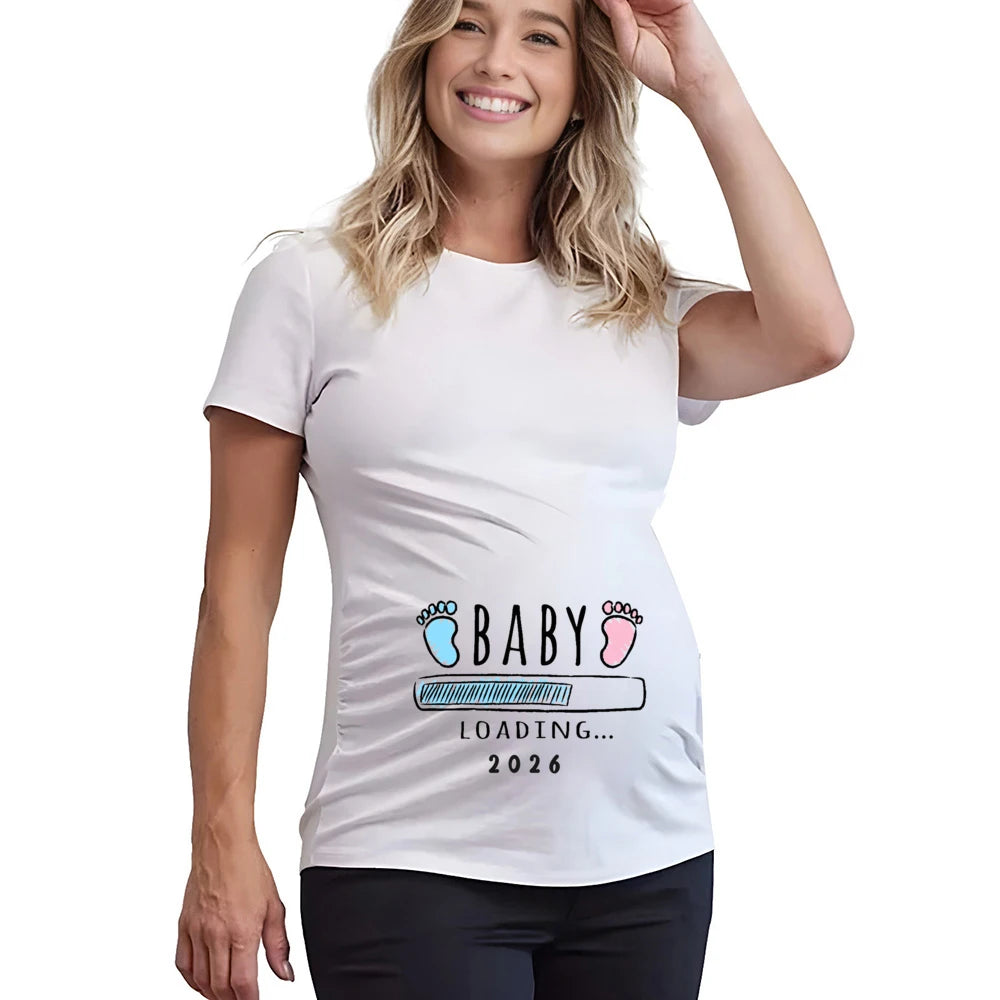 Baby Loading 2026 Print Pregnant Women'S Pregnancy Announcement T-Shirt Female Pregnancy Clothes New Mom Short Sleeve Shirts Tee