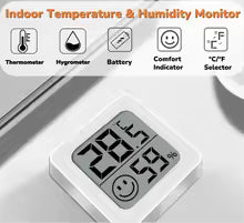 Digital indoor temperature and humidity monitor with display on a white background
