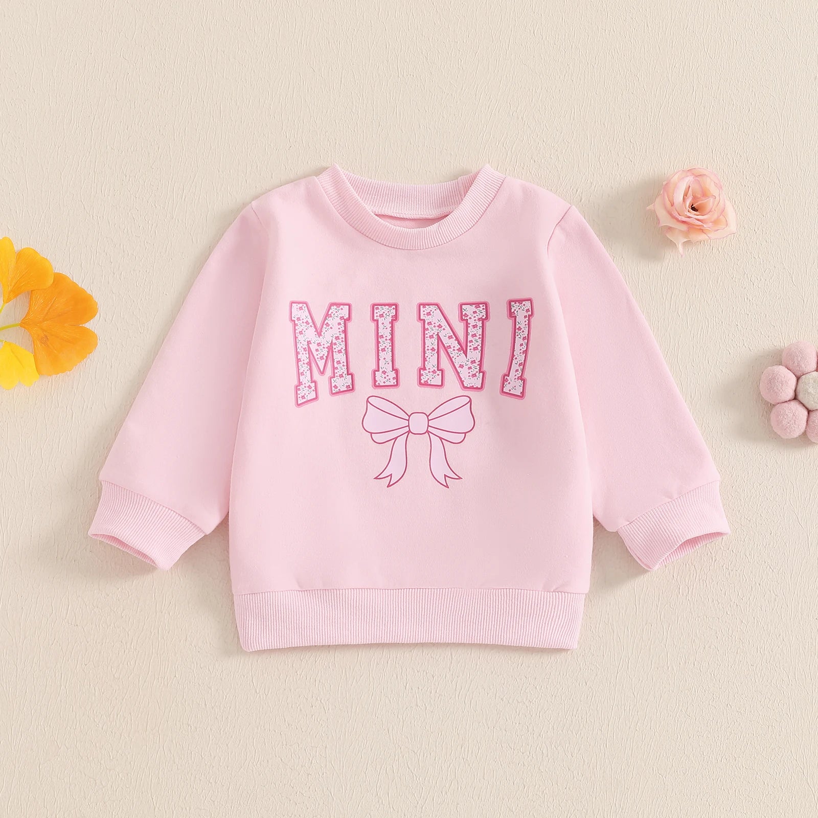 Autumn Family Matching Kids Girls Sweatshirt Long Sleeve Letter Bow Print Pullover Mom Pink Fall Clothes