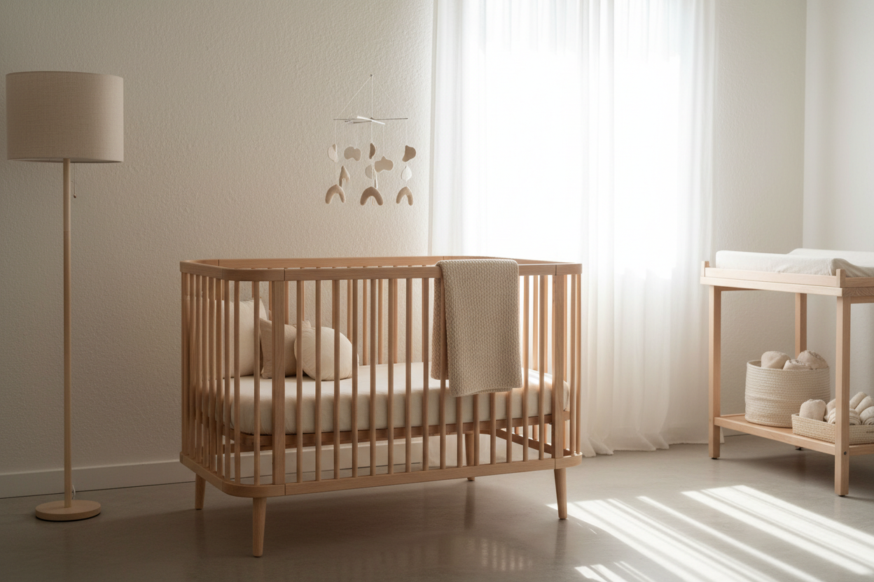 change this picture, with the same neutral colour, and idea, but with a baby crib