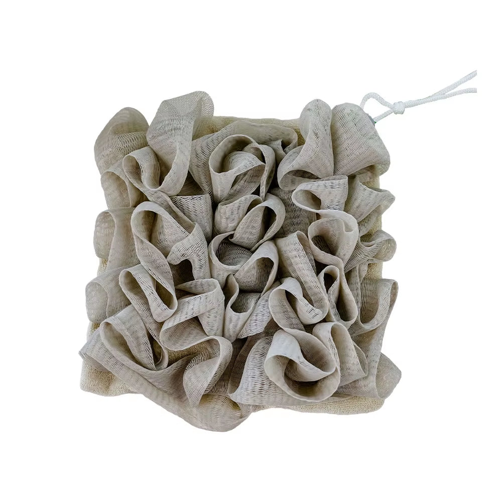 Soft Exfoliating 2-In-1 Bath Loofah - Bath Ball Towel + Drawstring Soap Closure, Reusable Mesh Shower Sponge for Skin Care