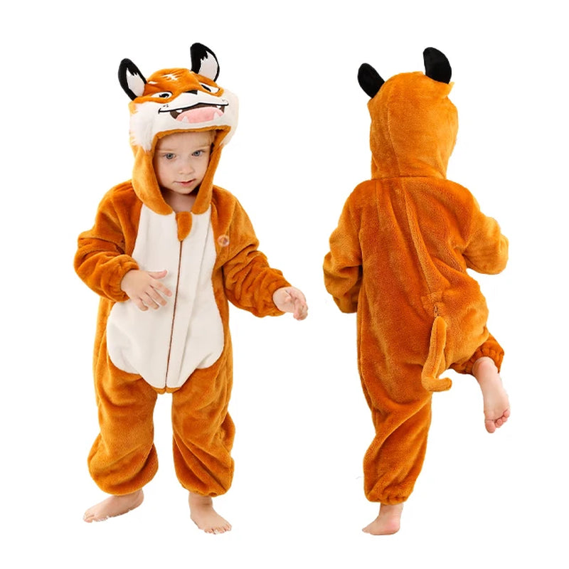 Winter Baby Rompers Hooded Flannel Cosplay Toddler Infant Clothes Overall Bodysuits Jumpsuit Costume for Kids Girl Boy