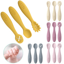 Load image into Gallery viewer, 3PCS Silicone Spoon Fork for Baby Utensils Set Feeding Food Toddler Learn to Eat Training Soft Fork Cutlery Children&#39;S Tableware