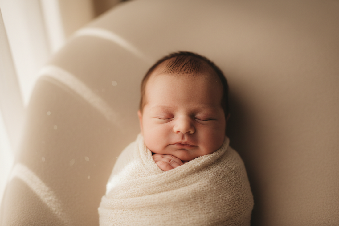 give me a clsoe up of a new born child, neutral background