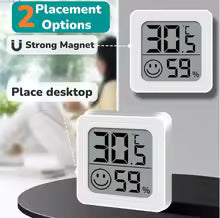 Digital thermometer with a strong magnet for placement options on a desk.